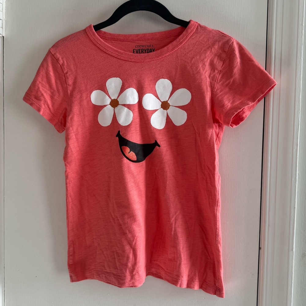 Crewcuts Coral Tee with White Flower Eye Graphic Size 14